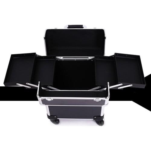 Professional Travel Makeup Case Trolley Storage Pink Black Organizer NEW 34x24x48cm