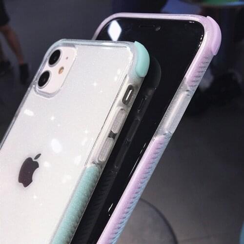 Shockproof Bling Glitter Bumper Transparent Soft Phone Case For iphone 12 Mini 11 Pro MAX X XR XS SE 2020 7 8 Plus Bumper Cover