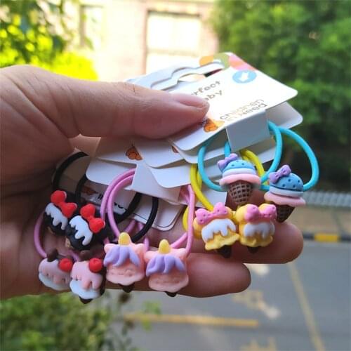2PCS New Cute Ice Cream Princess Headwear Kids Elastic Hair Bands Children Ropes Girls Accessories Baby Headdress