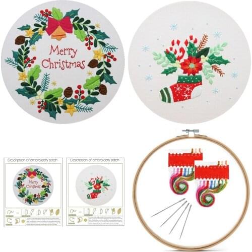 Christmas Embroidery Kits for Beginners Christmas Stocking Embroidery Set Wreath Embroidery Patterns DIY Art English Description
