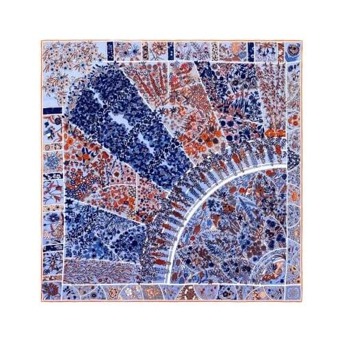 90cm Manual Hand Rolled Twill Silk Scarf Women Flowers Print Square Scarves Echarpes Foulards Femme Wrap Bandana Hijab For Gift