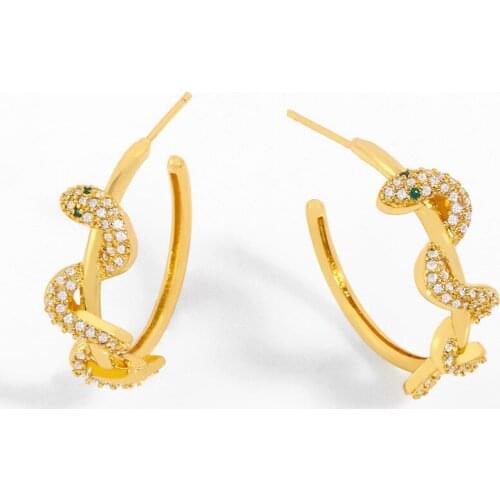 Copper Zircon Snake Half Hoop Stud Earring Gold Color Fashion Jewelry Women Gift