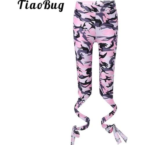 TiaoBug Kids Girls Tracksuit Camouflage Printed High Waist Stretchy Leggings Yoga Pants Children Gymnastics Ballet Dance Wear