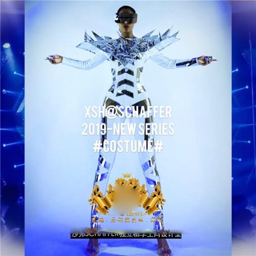 Dance team female wings costumes Nightclub GOGO silver mirror technology sense costume cosplay dance clothing