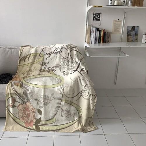Bedroom Warm Blankets Cup Flowers Beige Sofa Throw Blankets Childrens Baby Soft Blankets Airplane Portable Blanket