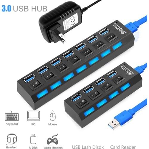 USB 3.0 Hub 5Gbps High Speed Multi USB Splitter 3 Hab Use Power Adapter 4/7 Port Multiple Expander Hub With Switch For PC Laptop