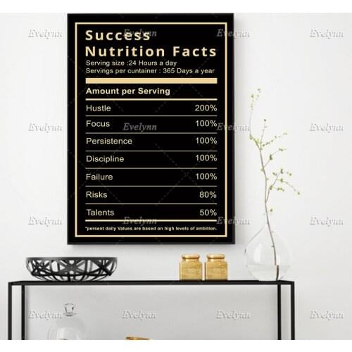 Success Nutrition Facts -Inspirational Quote Painting Posters and Print on Canvas Wall Art Modular Pictures Decor Floating Frame