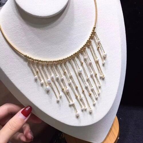 Bohemia style natural real pearl beads high quality chandlier party necklace pure handmade adjustable length wedding gift