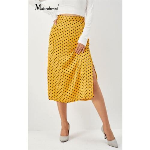 2020 New Women High Waist Polka Dots Slim Split Hip skirt Elegant Midi Length Skirts Wrap Dots Chiffon Skirt Korean Fashion