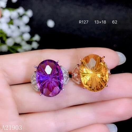 KJJEAXCMY boutique jewelry 925 sterling silver inlaid with natural amethyst citrine female ring