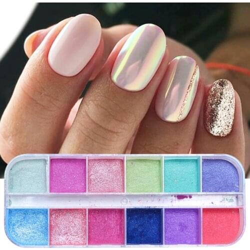 12 Colors Pearl Nail Powder Pigment Pink Glitter Mirror Dipping Dust Shinny Flake Manicure Nail Art Decoration Accesorios GLZGF