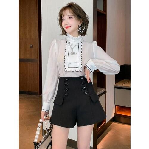 Personalized high waist exquisite diamond inlaid double breasted flap pocket simple shorts for women 2021 High Quality Top