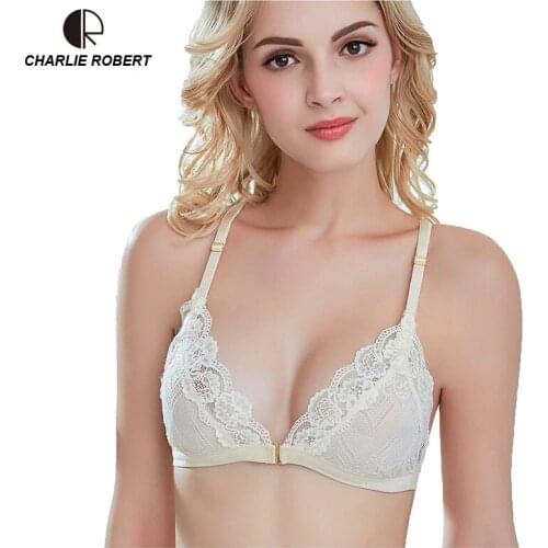 CR Intimates New Women Sexy Lingerie Lace Y-line Straps Front Closure Bra Hollow Out Bra Underwear