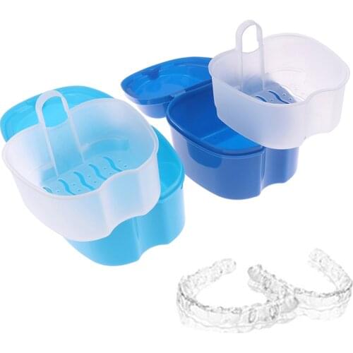 1pcs Denture Bath Box Cleaning Teeth Case Dental Retainer Denture Storage Box With Hanging Net Container Denture Boxs