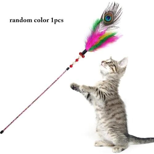 1pcs Cat Toy Pet Cat Teaser Kitten Toys for Cats Wand Interactive Funny Feather Cat Toy Cat Teaser Wand Random Color
