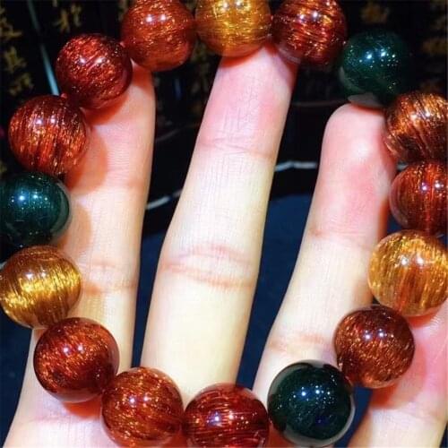 13mm Natural Copper Rutilated Bracelet Jewelry For Women Men Wealth Gift Crystal Round Beads Stone Reiki Gemstone Strands AAAAA