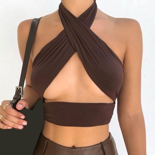 2021 Fashion Sexy Bandage Halter Tank Top Women Sleeveless Backless Hollow Out Crop Top Clubwear Summer Camisole Tops Streetwear
