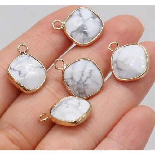 2021Natural Semi-precious Stone WhiteTurquoise Irregular Round Gold Plated Faceted Pendant Making Necklace Bracelet Jewelry Gift