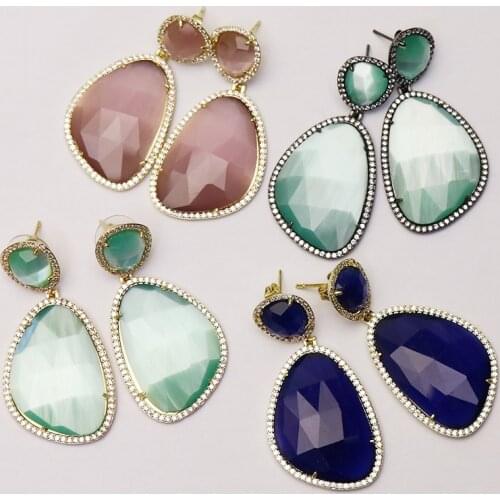 5 Pairs Natural Cat eye stone Mix color stone earrings Pave stone earrings Fashion jewelry earrings for women 9761