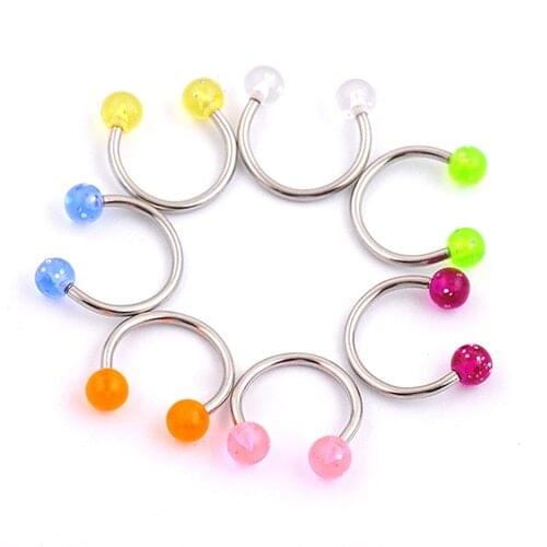 7Pcs 16G Stainless Steel Earring Nose Lip Nipple Circular Barbell Horseshoe Ring