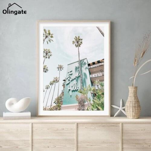 Beverly Hills Hotel Palms Tree Print Summer Decor Canvas Painting Poster Wall Art Pictures for Living Room Home Decoration