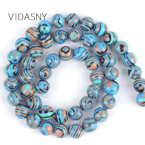 Lake Blue Stripe Malachite Natural Stone Beads For Jewelry Making 4mm-12mm Round Spacer Loose Beads Diy Necklace Bracelet 15inch