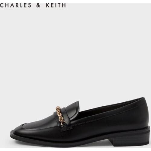 CHARLES&KEITH New Arrival for Spring 2021 CK1-70380845Womens fashion shoes Low-heel loafers decorated with metal chains