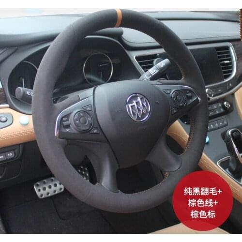 DIY hand-stitched suede leather steering wheel cover fit for Buick Verano Regal Lacrosse Envision GL86