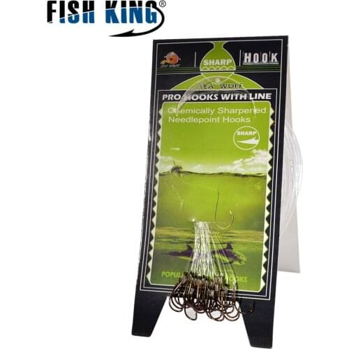 Fish King Fishing Hook With Line 30 Pcs/Lot 10#-1# Barbed Carp Fishing Hook Combo Baitholder Hook Accessories Hair Rigs