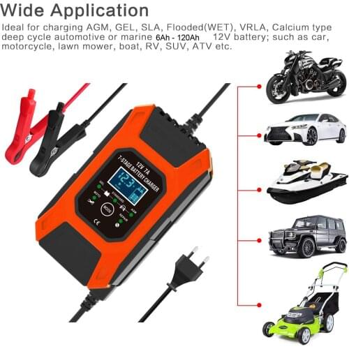 FOXSUR 12V 7A 7-Stage Battery Charger , Lead GEL STD AGM Car Motorcycle Battery Charger, Pulse Charge Maintainer & Desulfator