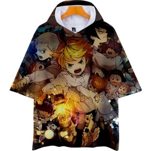 Anime The Promised Neverland 3D Print Oversized T Shirt Unisex Harajuku Short Sleeve Hooded T-shirt Emma Norman Ray Graphic Tees