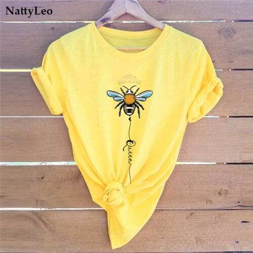 Summer Plus Size S-5XL TShirt Women Fashion BEE Print T Shirt 100%Cotton Clothing O Neck Short Sleeve Tees Casual Women Tops