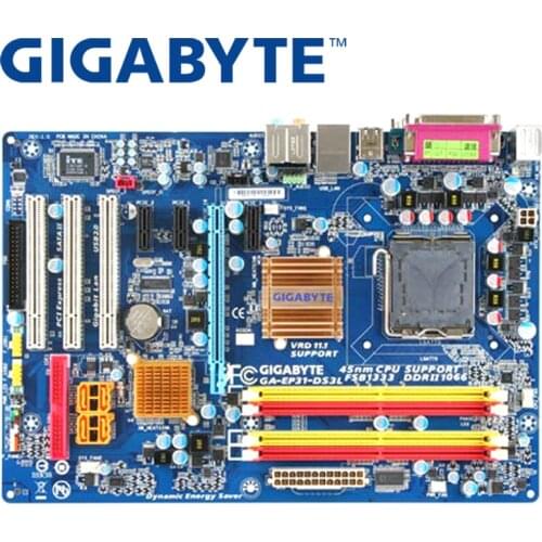 GIGABYTE GA-EP31-DS3L Desktop Motherboard P31 Socket LGA 775 For Core2 Extreme Quad Duo Pentium D / 4 Celeron DDR2 4G Used G31