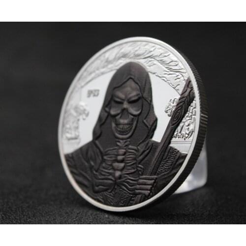 Grim Reaper Skull Coin Silver Plated Coin ,Hallowmas Horror Coins Souvenir Coin Collection Art Craft