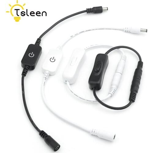LED Light Switch Cable DC 12-24V White Lamp Adapter Connector In Line Power Jack Wire Turn ON/OFF Touch 2 Types For CCTV Strip