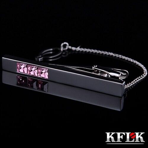 KFLK Jewelry necktie clip High Quality tie pin for mens s Pink Crystal tie bars 4 Colors tie clips guests