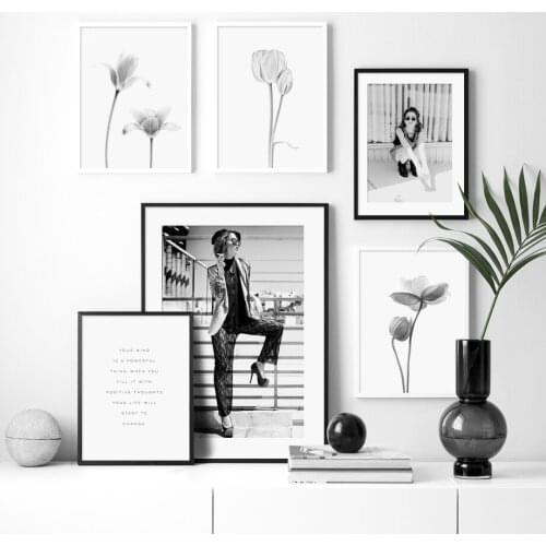 Fashion Girl Vintage Poster Flower Plant Nordic Posters And Prints Wall Art Canvas Painting Wall Pictures For Living Room Decor