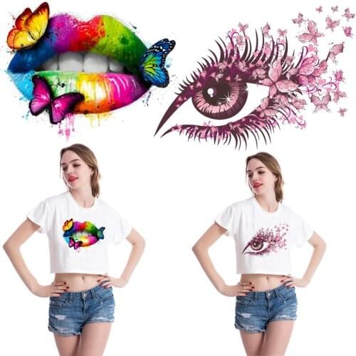 Butterfly Patches For Clothes Iron On Transfer Vinyl Heat Fashion Girl Stripes Transfer Thermal Stickers On Clothes Applique DIY