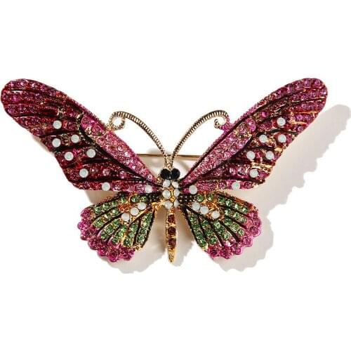 New style multi-color rhinestone butterfly brooch zinc alloy enamel animal butterfly pin charm ladies clothing banquet accessori
