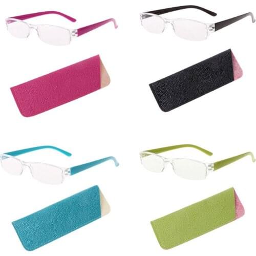 Unisex Lightweight Clear Slim Fashion Rimless Reading Glasses 1.00-4.00 Diopter Eyewear With Leather Case
