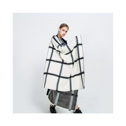 Autumn and Winter New Black and White Double-sided Imitation Cashmere Scarf Large Lattice Scarf Warm Fashion Shawl