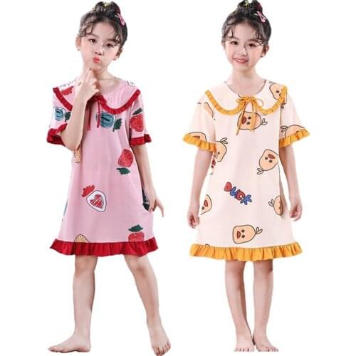 Baby Girl Pajamas Anime Printing Teenager Sleepwear Dress Summer Child 2 4 6 8 10 Years Old Homewear Floral Ruffles Cute Costume