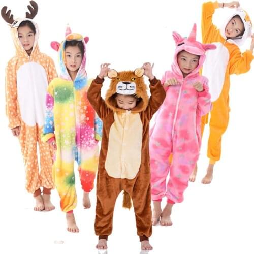 Kigurumi Sleepwear Children Winter Flannel Sleepwear Boys Totoro Dinosaur Animal Funny Costume Pajamas Unicorn Girls Pyjamas