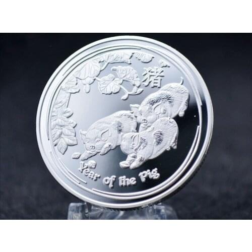 Blessing Year Of The Pig Silver Plated coin Commemorative Coin Souvenir Gift drop shipping