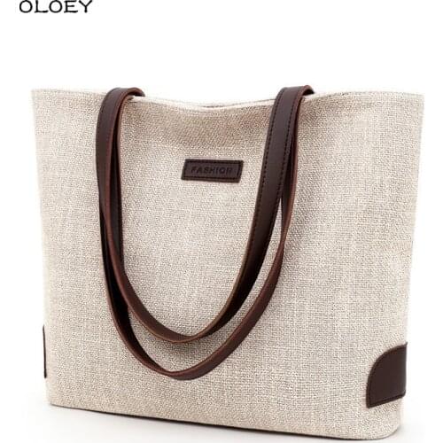 Casual Canvas Totes Bag Women Large Capacity Shoulder Bag Fashion Shopping Handbag Cotton and Linen Handle Bag Simple Tote Sac