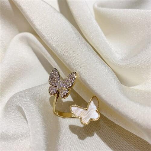 Cubic Zirconia Shell double Butterfly Adjustable Rings Original Quality Brand Catwalk Ring for Women Jewelry Lovers Gifts Z092