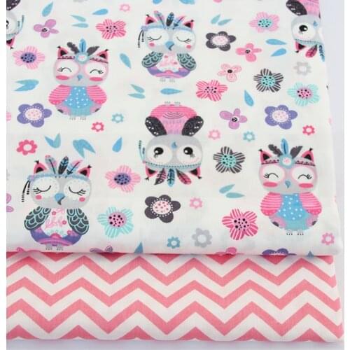 Pink Owl Floral 100% Cotton Twill Fabric For Quilting Kids DIY Patchwork Cloth, Sewing Fat Quarters Material For Baby&Child
