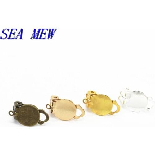 SEA MEW 100 PCS 10mm Iron Ear Clips For Women Non Piercing Earring Clips Ear Wire Hooks Findings For Jewelry Making