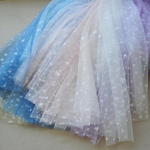 150cm Wide Pink Blue White Stars Printing Mesh Tulle Fabric High Quality Bridal Dress Wedding Decoration DIY Curtain Net Fabric