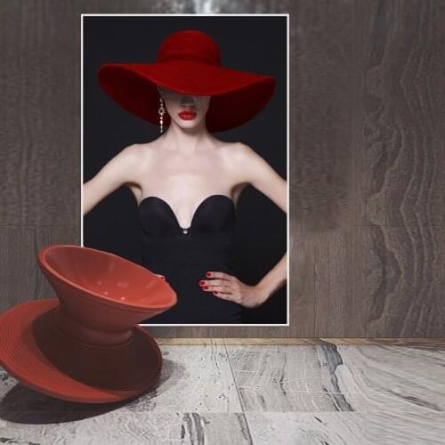 Modern Fashion Figure Painting Canvas Poster Sexy Elegant Lady Women Red Hat Wall Art Picture Poster And Print For Room Home Dec